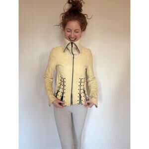 Creme Leather Zipper Jacket